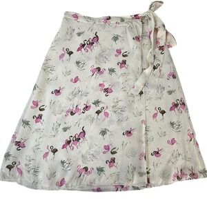 Vintage Tommy Bahama Women's 100% Silk Wrap‎ Midi Skirt Flamingo Print Size M